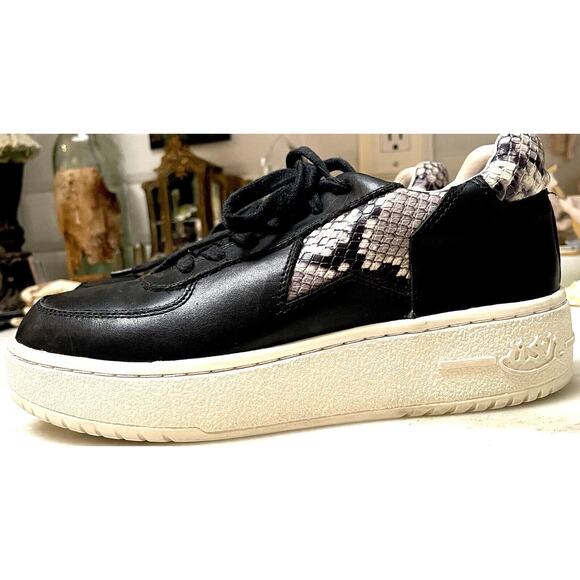 NEW ASH Fool STAR Snake Print Trimmed black Leather Platform Sneakers Size EU 38 - Picture 10 of 14